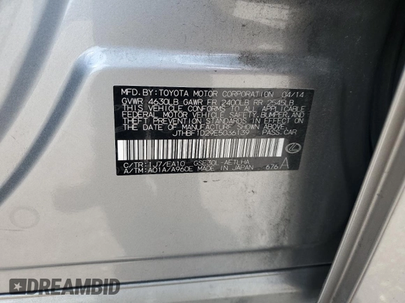 2014 Lexus IS 250 with VIN JTHBF1D29E5036139, listed as a Copart auction lot 56336515 with 165,530 mi miles and Salvage title. Bid and sale history available at DreamBid. Image 12.