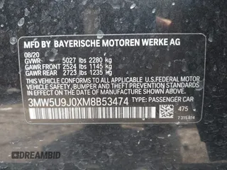 2021 BMW 3 Series M340i xDrive with VIN 3MW5U9J0XM8B53474, listed as a IAAI auction lot 39952984 with 55,938 mi miles. Bid and sale history available at carsss.com. Image 9.