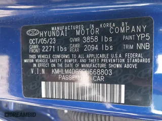 2024 Hyundai Elantra Essential with VIN KMHLM4DG9RU668803, listed as a IAAI auction lot 41647803 with 41,057 mi miles. Bid and sale history available at carsss.com. Image 9.