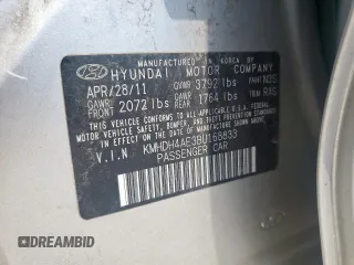2011 Hyundai Elantra GLS z VIN KMHDH4AE3BU168833, wystawiony jako Copart lot #58830065 z przebiegiem 147 051 mil mil oraz Szkoda całkowita • Salvage title. Historia ofert i sprzedaży dostępna na DreamBid. Obrazek 12.