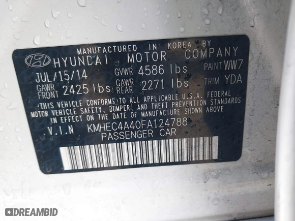 2015 Hyundai Sonata Hybrid Limited with VIN KMHEC4A40FA124788, listed as a IAAI auction lot 41936920 with 112,002 mi miles. Bid and sale history available at carsss.com. Image 9.