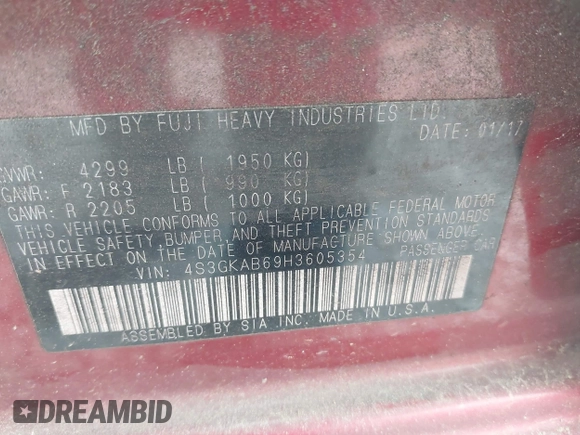 2017 Subaru Impreza Premium with VIN 4S3GKAB69H3605354, listed as a IAAI auction lot 41912314 with 84,458 mi miles and . Bid and sale history available at DreamBid. Image 9.