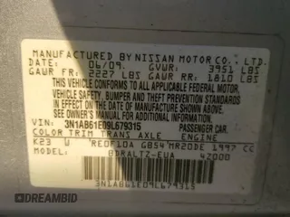 2009 Nissan Sentra FE+ with VIN 3N1AB61E09L679315, listed as a Copart auction lot 42137805 with Not Provided miles and Salvage Title. Bid and sale history available at DreamBid. Image 12.