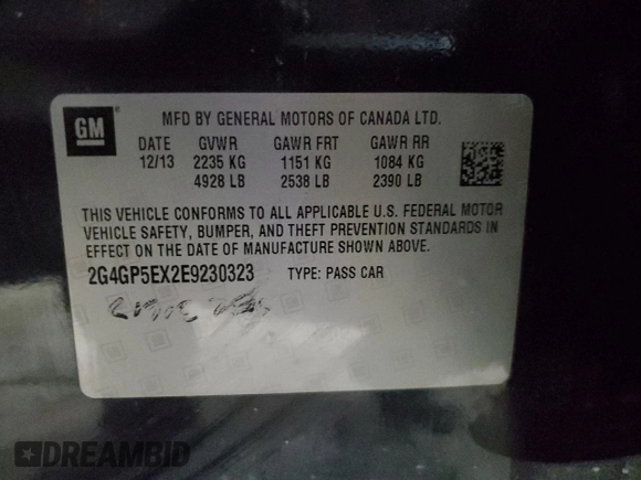 2014 Buick Regal Premium I with VIN 2G4GP5EX2E9230323, listed as a Copart auction lot 83863574 with 137,234 mi miles and Clean Title. Bid and sale history available at DreamBid. Image 12.