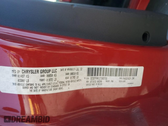 2012 FIAT 500 Pop with VIN 3C3CFFAR1CT365732, listed as a Copart auction lot 62780245 with 79,487 mi miles and Salvage title. Bid and sale history available at DreamBid. Image 12.