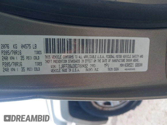 2008 Jeep Patriot Sport с VIN 1J8FF28W38D700492, выставлен на аукционе IAAI как лот 42526670 с пробегом 165 512 миль миль и . История ставок и продаж доступна на DreamBid. Изображение 9.