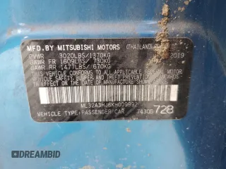 2019 Mitsubishi Mirage ES z VIN ML32A3HJ6KH009992, wystawiony jako Copart lot #55394765 z przebiegiem 26 158 mil mil oraz Szkoda całkowita • Salvage title. Historia ofert i sprzedaży dostępna na DreamBid. Obrazek 12.