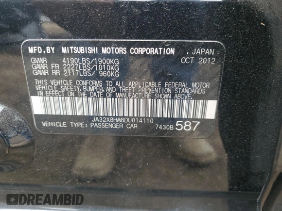 2013 Mitsubishi Lancer GTS with VIN JA32X8HW8DU014110, listed as a Copart auction lot 77672344 with 75,970 mi miles and Salvage Title. Bid and sale history available at carsss.com. Image 13.
