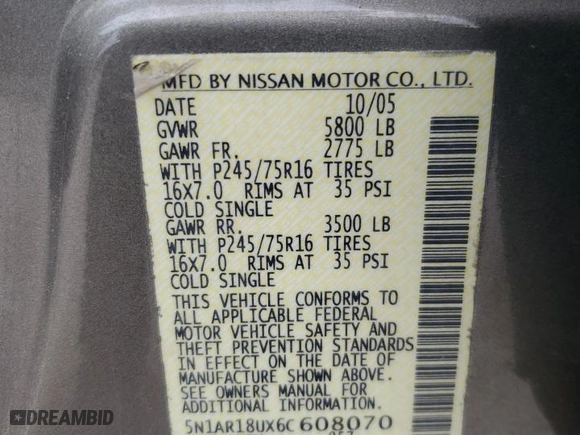 2006 Nissan Pathfinder SE with VIN 5N1AR18UX6C608070, listed as a Copart auction lot 50423295 with 104,889 mi miles and Clean Title. Bid and sale history available at carsss.com. Image 13.