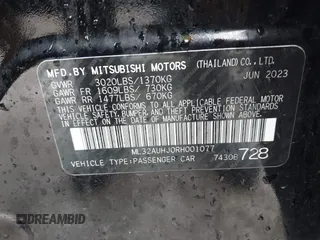 2024 Mitsubishi Mirage ES z VIN ML32AUHJ0RH001077, wystawiony jako IAAI lot #41719845 z przebiegiem 14 666 mil mil oraz . Historia ofert i sprzedaży dostępna na DreamBid. Obrazek 9.