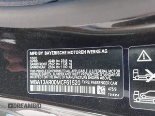 2021 BMW 4 Series M440i xDrive with VIN WBA13AR00MCF61520, listed as a IAAI auction lot 41944350 with 39,631 mi miles and . Bid and sale history available at DreamBid. Image 9.