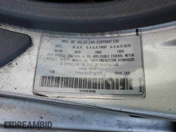 2002 Volvo V40 с VIN YV1VW29522F843173, выставлен на аукционе Copart как лот 42961395 с пробегом 153 534 миль миль и Списание • Salvage title. История ставок и продаж доступна на DreamBid. Изображение 14.