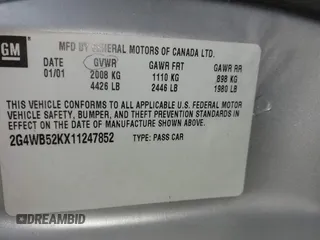 2001 Buick Regal LS z VIN 2G4WB52KX11247852, wystawiony jako IAAI lot #42219941 z przebiegiem Nie podano mil oraz . Historia ofert i sprzedaży dostępna na DreamBid. Obrazek 9.