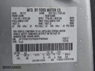 2013 Ford F-150 XL with VIN 1FTFW1CF6DKF90942, listed as a IAAI auction lot 41757048 with 236,239 mi miles. Bid and sale history available at carsss.com. Image 9.