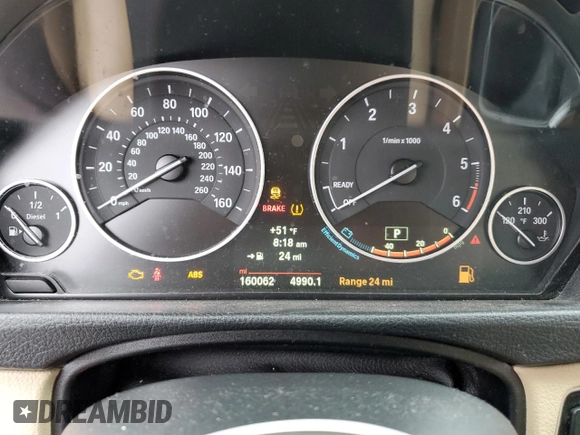 2014 BMW 3 Series 328d xDrive with VIN WBA3D5C5XEKX95184, listed as a Copart auction lot 53829225 with 160,062 mi miles and Clean title. Bid and sale history available at DreamBid. Image 9.