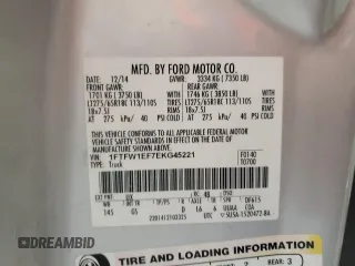 2014 Ford F-150 XL with VIN 1FTFW1EF7EKG45221, listed as a Copart auction lot 48869625 with 185,746 mi miles and Salvage Title. Bid and sale history available at carsss.com. Image 14.