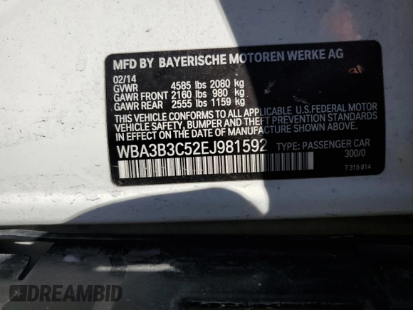 2014 BMW 3 Series 328i xDrive with VIN WBA3B3C52EJ981592, listed as a Copart auction lot 81145484 with 86,247 mi miles and Salvage Title. Bid and sale history available at carsss.com. Image 14.