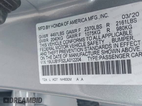 2020 Acura TLX w/Technology Pkg with VIN 19UUB1F52LA012204, listed as a IAAI auction lot 41467041 with 31,484 mi miles. Bid and sale history available at carsss.com. Image 9.