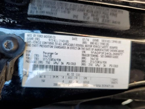 2016 Ford Focus SE with VIN 1FADP3F24GL368977, listed as a Copart auction lot 81575764 with 109,240 mi miles and Clean Title. Bid and sale history available at carsss.com. Image 13.