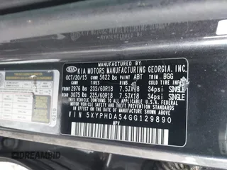 2016 Kia Sorento EX with VIN 5XYPHDA54GG129890, listed as a IAAI auction lot 41689416 with 72,075 mi miles. Bid and sale history available at carsss.com. Image 9.