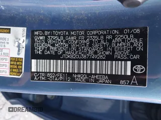 2008 Toyota Prius with VIN JTDKB20U387749282, listed as a IAAI auction lot 41906598 with 124,645 mi miles and . Bid and sale history available at DreamBid. Image 9.