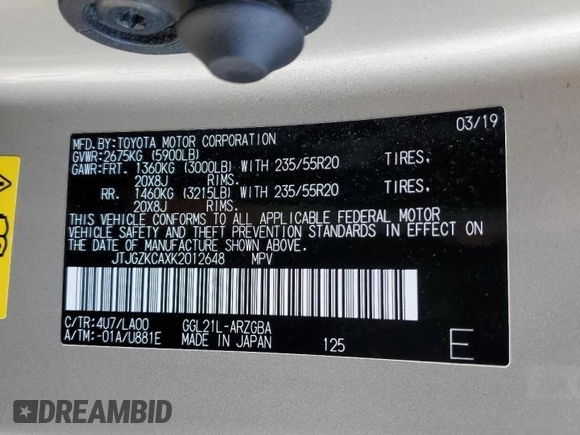 2019 Lexus RX 350L Premium with VIN JTJGZKCAXK2012648, listed as a Copart auction lot 44417555 with 27,464 mi miles and Salvage title. Bid and sale history available at DreamBid. Image 14.
