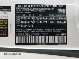 2022 Mercedes-Benz GLS 450 with VIN 4JGFF5KE8NA817664, listed as a Copart auction lot 67099964 with Not Provided miles and Salvage Title. Bid and sale history available at DreamBid. Image 14.
