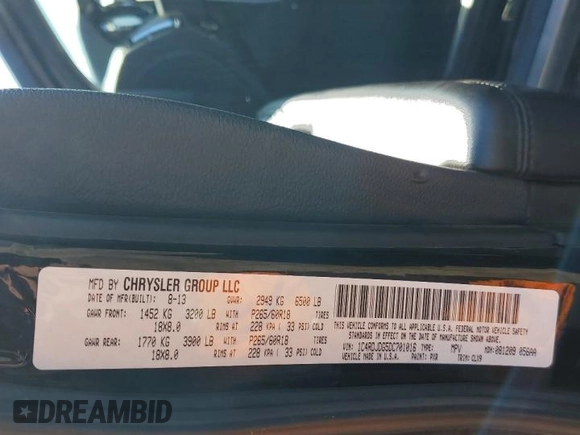 2013 Dodge Durango Crew with VIN 1C4RDJDG5DC701016, listed as a Copart auction lot 60832385 with 236,719 mi miles and Salvage title. Bid and sale history available at DreamBid. Image 14.