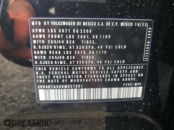 2024 Volkswagen Tiguan SEL R-Line с VIN 3VV4B7AX8RM037891, выставлен на аукционе Copart как лот 45950905 с пробегом 33 661 миль миль и Списание • Salvage title. История ставок и продаж доступна на DreamBid. Изображение 15.