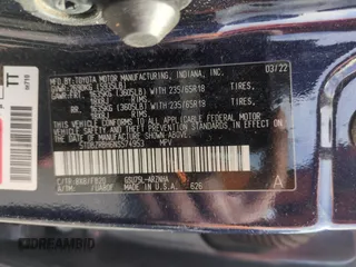 2022 Toyota Highlander LE with VIN 5TDBZRBH6NS574953, listed as a Copart auction lot 61463305 with Not provided miles and Salvage title. Bid and sale history available at DreamBid. Image 13.