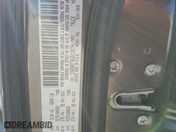 2018 Ram 1500 Big Horn z VIN 1C6RR6TT8JS119174, wystawiony jako Copart lot #83076214 z przebiegiem 99 663 mil mil oraz Nie do naprawy • Non repairable. Historia ofert i sprzedaży dostępna na DreamBid. Obrazek 14.