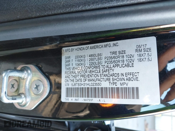 2017 Acura RDX with VIN 5J8TB3H31HL023550, listed as a IAAI auction lot 41349824 with 113,343 mi miles. Bid and sale history available at carsss.com. Image 9.