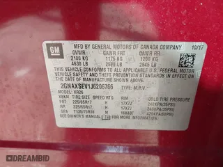 2018 Chevrolet Equinox LT with VIN 2GNAXSEV1J6206766, listed as a IAAI auction lot 41875776 with 135,105 mi miles. Bid and sale history available at carsss.com. Image 9.