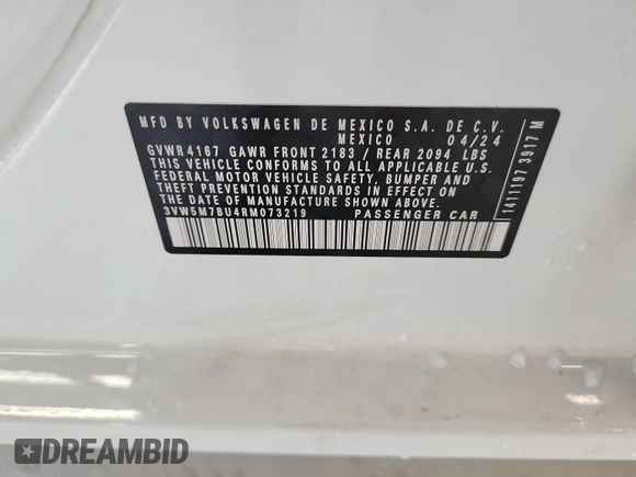2024 Volkswagen Jetta S with VIN 3VW5M7BU4RM073219, listed as a IAAI auction lot 42734428 with 18,147 mi miles and . Bid and sale history available at DreamBid. Image 20.