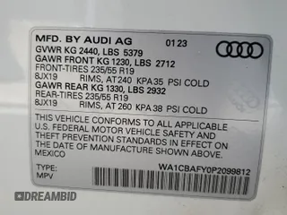 2023 Audi Q5 Prestige with VIN WA1CBAFY0P2099812, listed as a Copart auction lot 45938235 with 0 mi miles and Salvage Title. Bid and sale history available at carsss.com. Image 14.