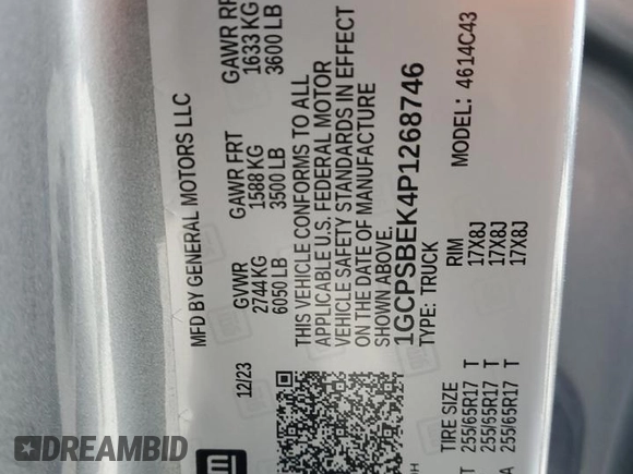 2023 Chevrolet Colorado 2WD Work Truck with VIN 1GCPSBEK4P1268746, listed as a Copart auction lot 88691125 with 12,161 mi miles and Salvage title. Bid and sale history available at DreamBid. Image 13.