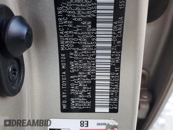 2010 Toyota Corolla with VIN 2T1BU4EE1AC359728, listed as a Copart auction lot 84705404 with 136,027 mi miles and Salvage Title. Bid and sale history available at carsss.com. Image 12.