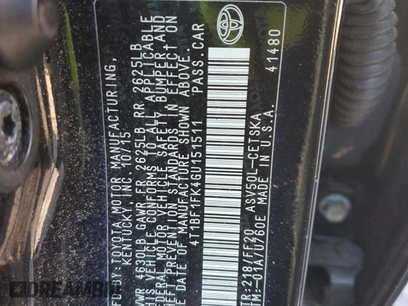 2016 Toyota Camry XLE with VIN 4T1BF1FK4GU151511, listed as a Copart auction lot 87304524 with Not Provided miles and Non Repairable. Bid and sale history available at DreamBid. Image 12.