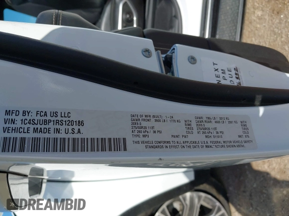 2024 Jeep Wagoneer Series II with VIN 1C4SJUBP1RS120186, listed as a IAAI auction lot 42604150 with Not provided miles and . Bid and sale history available at DreamBid. Image 9.