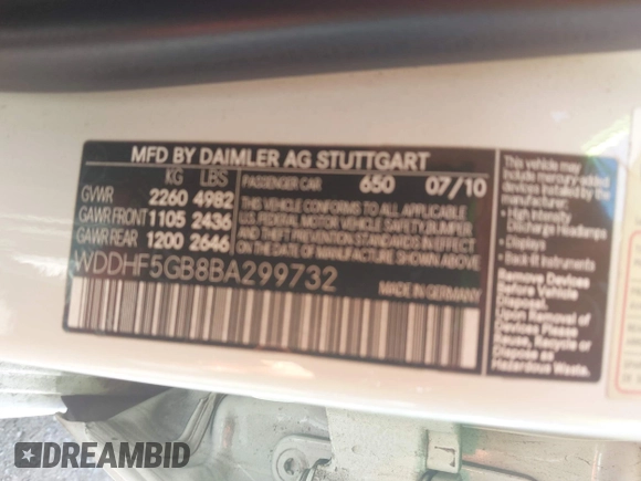 2011 Mercedes-Benz E 350 Luxury with VIN WDDHF5GB8BA299732, listed as a IAAI auction lot 42314516 with 126,828 mi miles and . Bid and sale history available at DreamBid. Image 9.