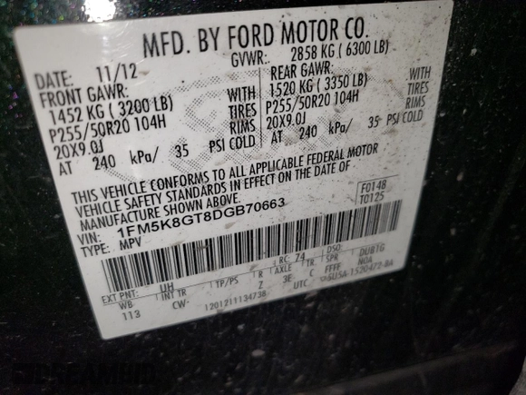 2013 Ford Explorer Sport z VIN 1FM5K8GT8DGB70663, wystawiony jako Copart lot #60736495 z przebiegiem 150 010 mil mil oraz Szkoda całkowita • Salvage title. Historia ofert i sprzedaży dostępna na DreamBid. Obrazek 13.