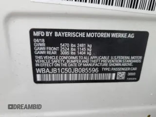 2018 BMW 5 Series 530e xDrive with VIN WBAJB1C50JB085596, listed as a Copart auction lot 63790042 with Not Provided miles and Salvage Title. Bid and sale history available at DreamBid. Image 10.