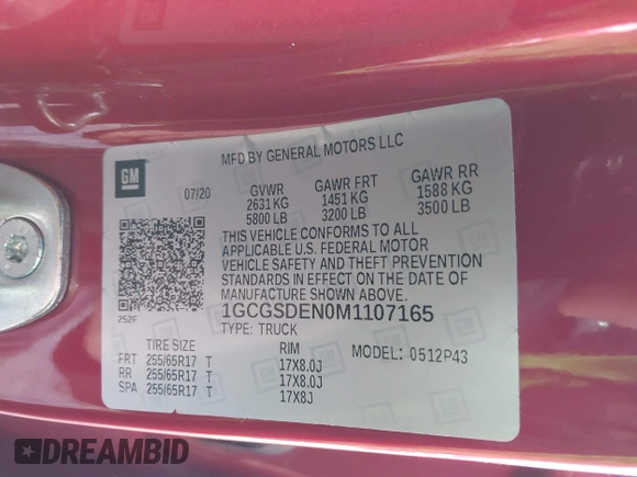 2021 Chevrolet Colorado 2WD Z71 with VIN 1GCGSDEN0M1107165, listed as a IAAI auction lot 42211981 with 115,906 mi miles and . Bid and sale history available at DreamBid. Image 9.