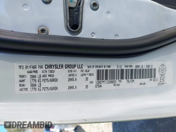 2012 Ram 1500 Sport with VIN 1C6RD7MT1CS288653, listed as a IAAI auction lot 41363344 with 199,972 mi miles. Bid and sale history available at carsss.com. Image 9.