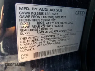 2023 Audi SQ8 Prestige z VIN WA1CWBF1XPD037089, wystawiony jako Copart lot #46889654 z przebiegiem 3718 mil mil oraz . Historia ofert i sprzedaży dostępna na DreamBid. Obrazek 13.
