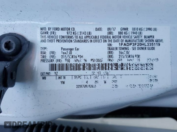 2017 Ford Focus SE with VIN 1FADP3F20HL335119, listed as a Copart auction lot 48178865 with 88,496 mi miles and Salvage Title. Bid and sale history available at DreamBid. Image 12.