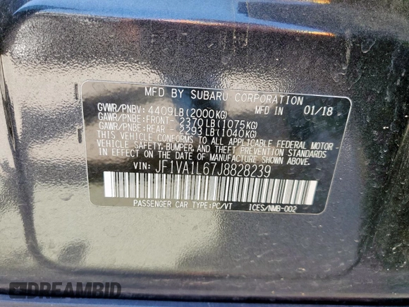 2018 Subaru WRX Limited with VIN JF1VA1L67J8828239, listed as a Copart auction lot 51913885 with 77,914 mi miles and Salvage title. Bid and sale history available at DreamBid. Image 13.
