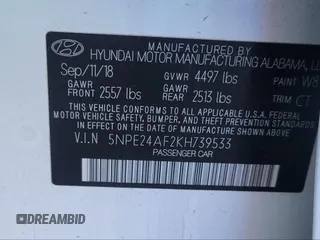 2019 Hyundai Sonata SE with VIN 5NPE24AF2KH739533, listed as a IAAI auction lot 41153663 with 22,829 mi miles and . Bid and sale history available at DreamBid. Image 9.