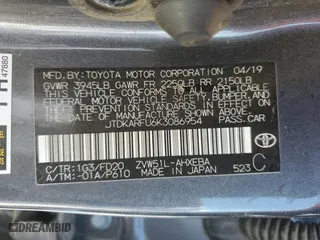 2019 Toyota Prius L Eco with VIN JTDKARFU6K3086954, listed as a Copart auction lot 70511124 with 0 mi miles and Salvage Title. Bid and sale history available at carsss.com. Image 12.