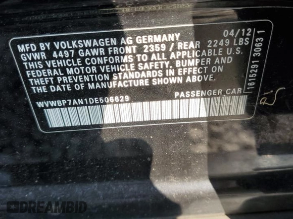 2013 Volkswagen CC R-Line with VIN WVWBP7AN1DE506629, listed as a Copart auction lot 76407484 with 154,551 mi miles and Clean Title. Bid and sale history available at DreamBid. Image 13.